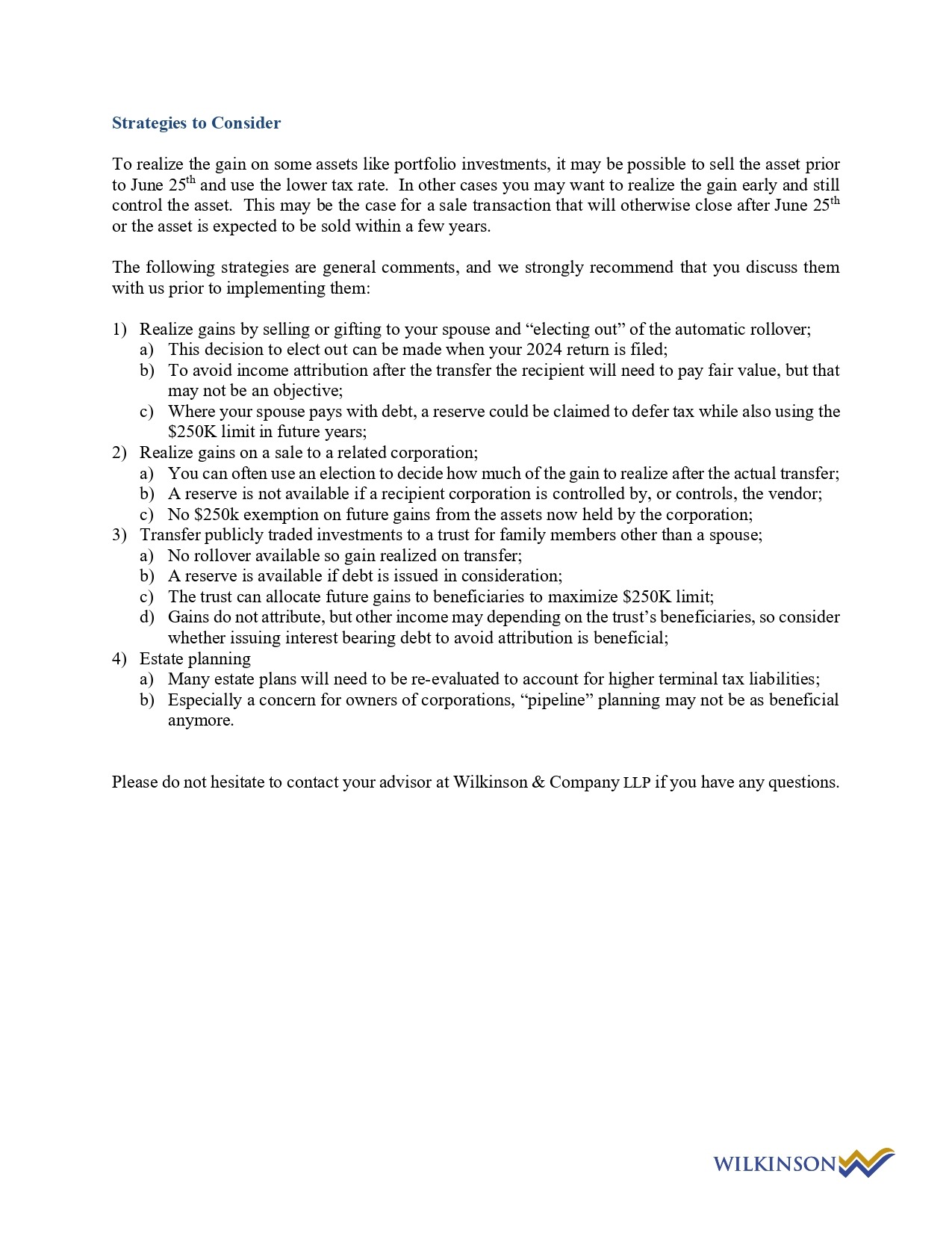 Client Update Increase To Capital Gains Inclusion Rate Wilkinson